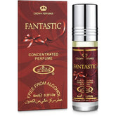 Bordeaux en gouden parfumfles met verpakking van Al-Rehab Parfumolie Fantastic